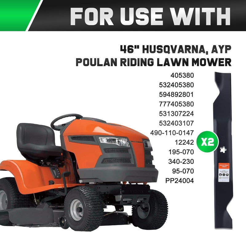 Grasscool YTH22V46 405380 Blades for Husqvarna Z246 YTH20K46 YTH21K46 YTH22K46 YTA22V46 RZ4623 Craftsman 46 inch Zero Turn Riding Mower Replace 405380 532405380 (High Lift) - Image 2